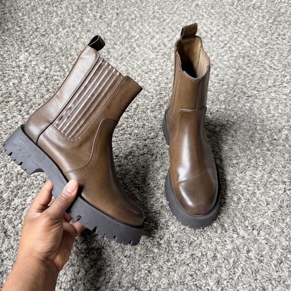 Zara Shoes - Zara Green Vegan Leather Chunky Boots Chelsea Size 37 US 6.5